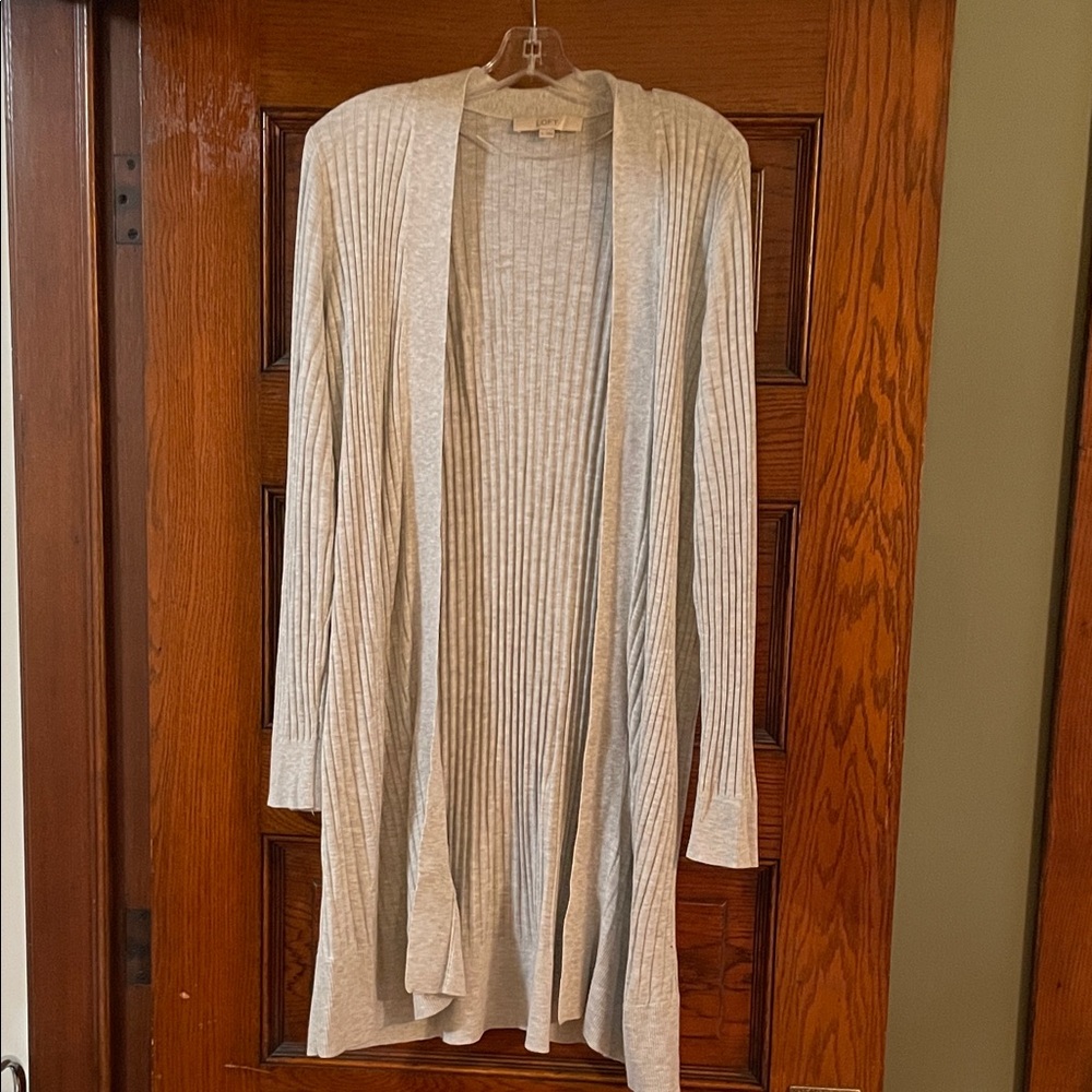 LOFT Light Gray Open Front Cardigan